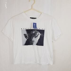 New One Clothing womens white Monday Morning cat graphic tshirt size medium